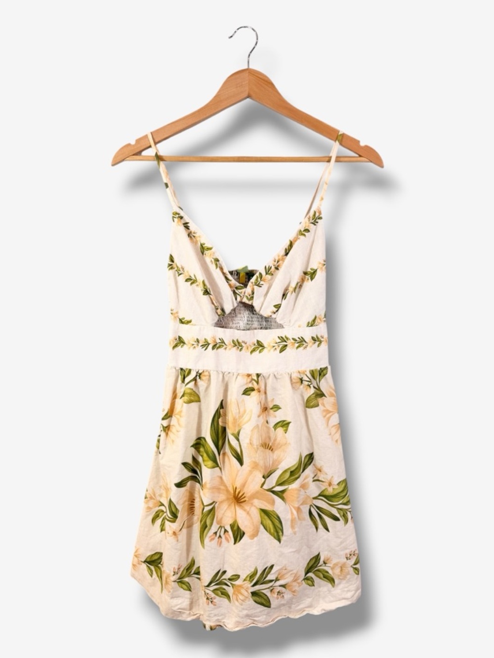 FARM Off White Floral Print Mini Dress Size P (US S 2/4) Tropical Keyhole Cutout - Picture 2 of 11